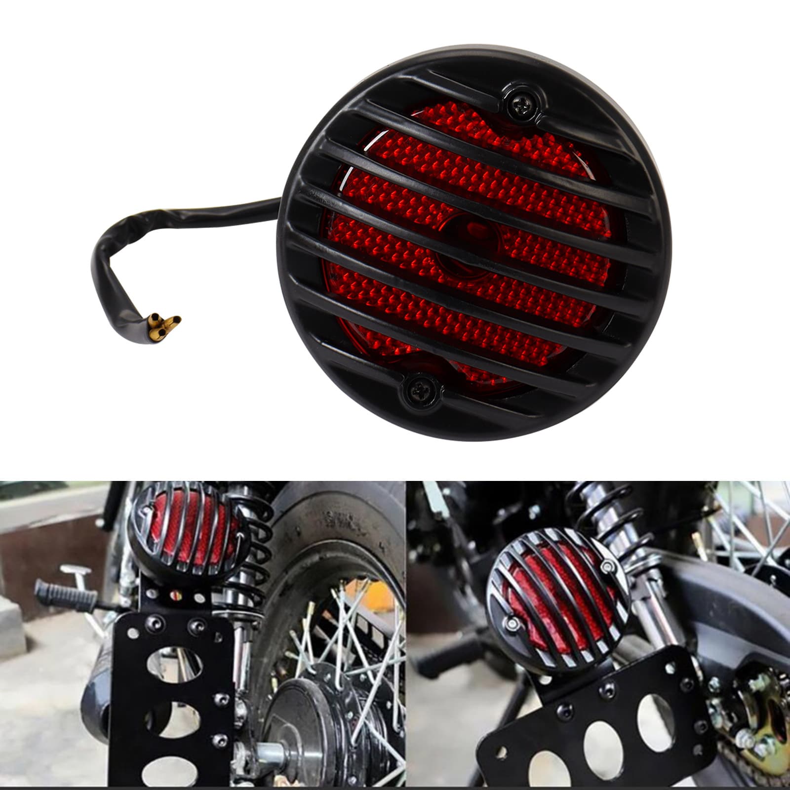 Motorcycle Accessories Cool Black Grille Motorcycle Modified Tail Light Electric Vehicle Brake Light Harley Retro Metal Tail Light