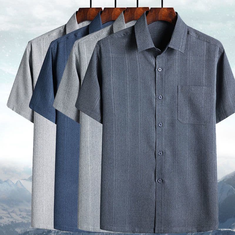 Summer Loose Short Sleeve Shirt Thin Collar Men's Casual Large Size Grandpa Style Business Gentleman Polyester Blend Shirt