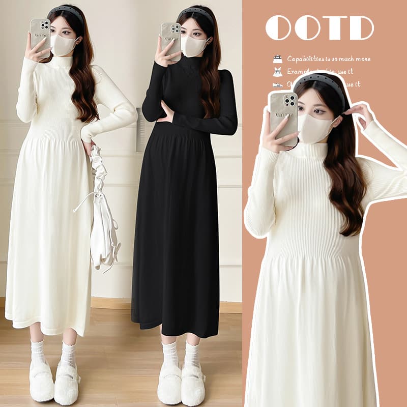 2025 Knitted Maternity Bottoming Dress Autumn and Winter New Versatile Maternity Wear Sweater Dress Postpartum Breastfeeding Skirt