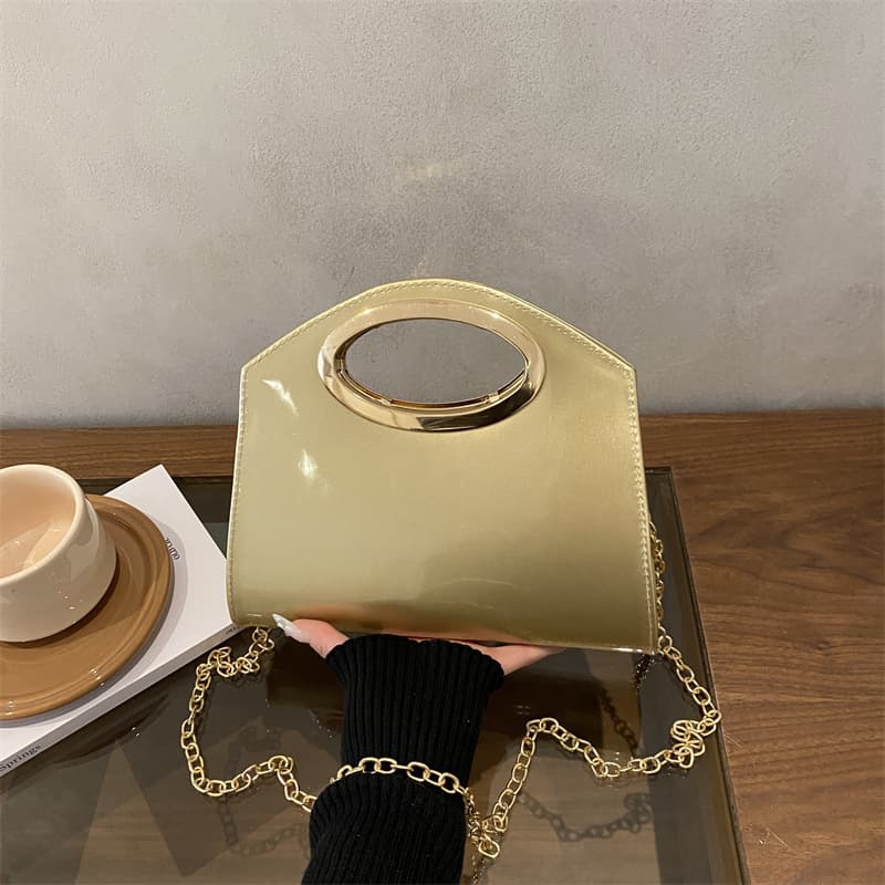 New Round Ring Shiny Solid Color Banquet Wedding Evening Dress Women Chain Single Shoulder Dinner Handbag