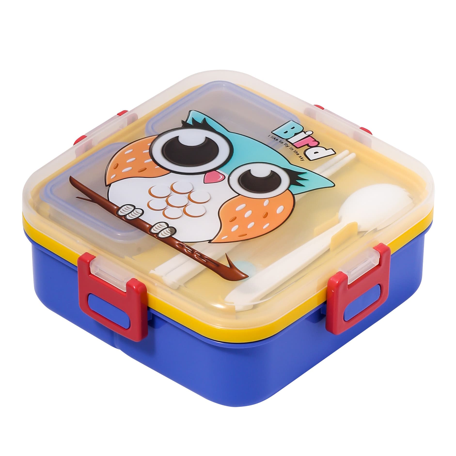 Cartoon Square Kids Bento Box Microwave Safe with Utensils Dipping Sauce Container Salad Box Cross-border Compartment Portable Lunch Box
