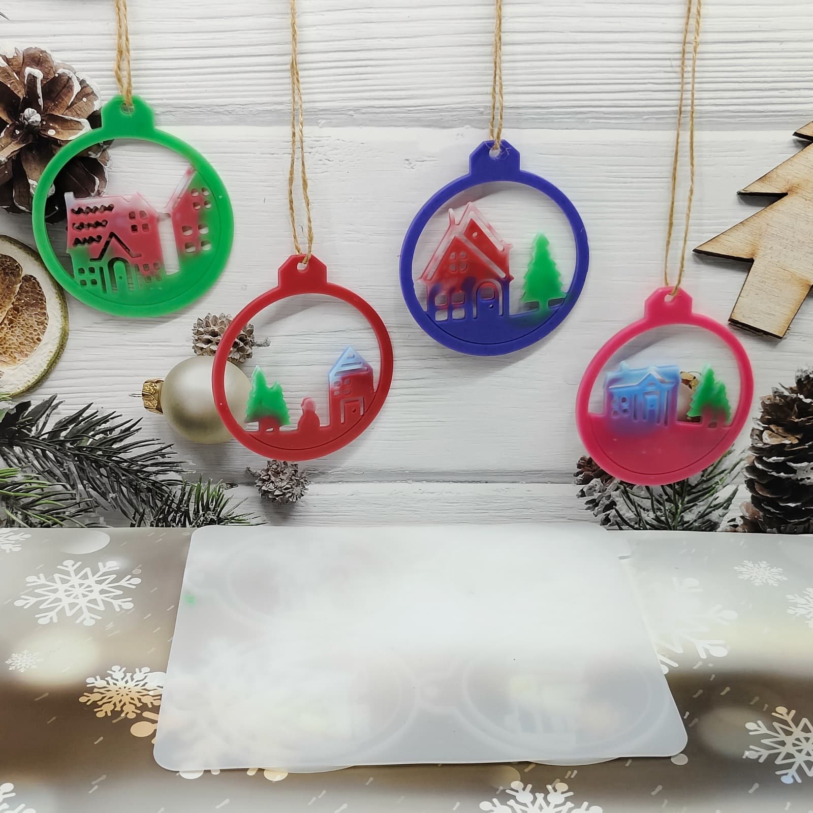 Z0087 Christmas House Series Hanging Ornament Mold Silicone Mold Decoration DIY Silicone Mold