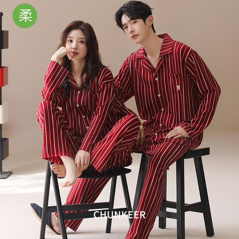 Zodiac Year Pajamas Couple Red Men's Stretch Cotton Set Marriage Plus Size Extra Large Long Sleeve Spring and Autumn Homewear