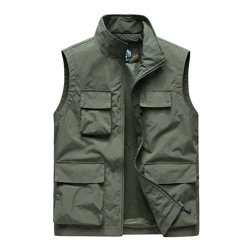 Spring and Autumn Outdoor Casual Men's Fishing Vest, Middle-Aged and Elderly Men's Vest, Men's Work Vest with Multiple Pockets