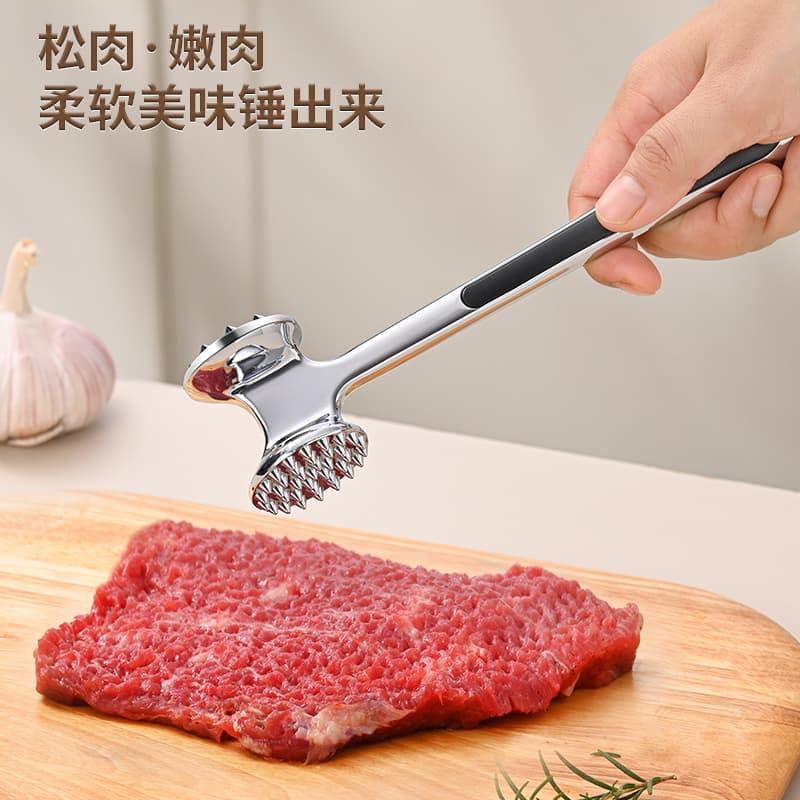 Zinc alloy meat tenderizer for home kitchen, steak hammer, commercial-grade tenderizing and fiber breaking implement