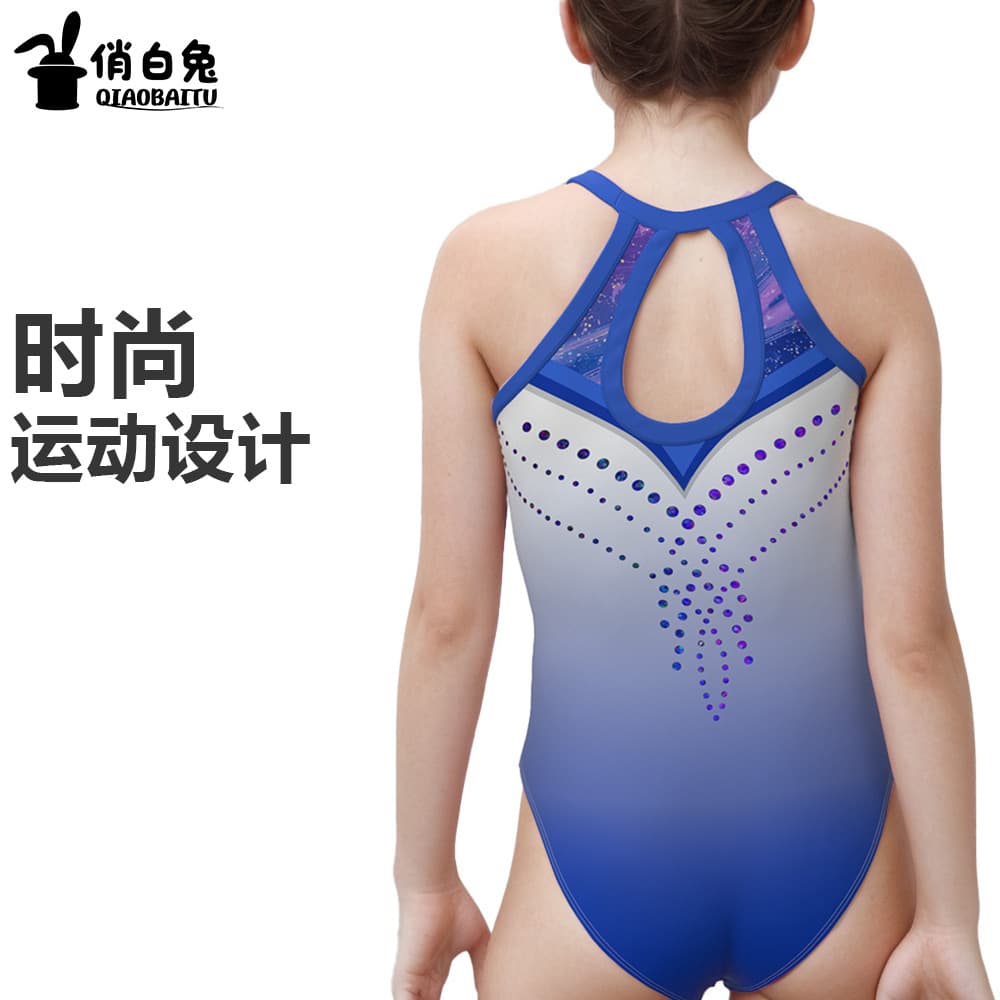 Cross-border children's gymnastics clothes, new quick-drying printed high-elastic sports competition training clothes, imitation diamond explosive jumpsuits
