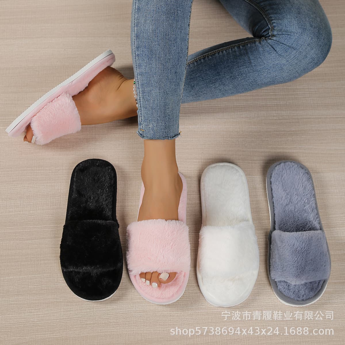 Factory Direct Cross-border Hot Selling Fuzzy Slippers Men Women Cotton Slippers Home Slippers Small Order Customization Dropshipping Available
