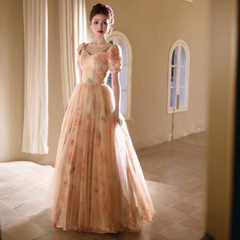 Dress Adult Ceremony Puff Skirt Puff Sleeve Host Long Dress 2026 New Engagement Dress Dignified and High-end