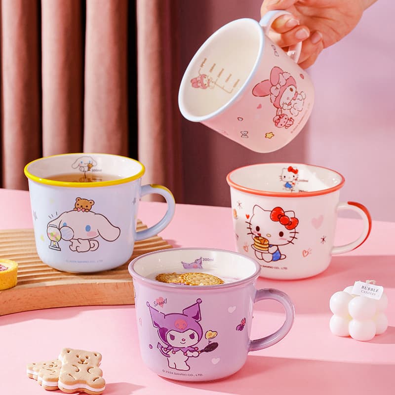 Sanrio Family Series Mug Ceramic Cup Breakfast Milk Cup High Aesthetic Girl Cartoon Cute Measuring Cup
