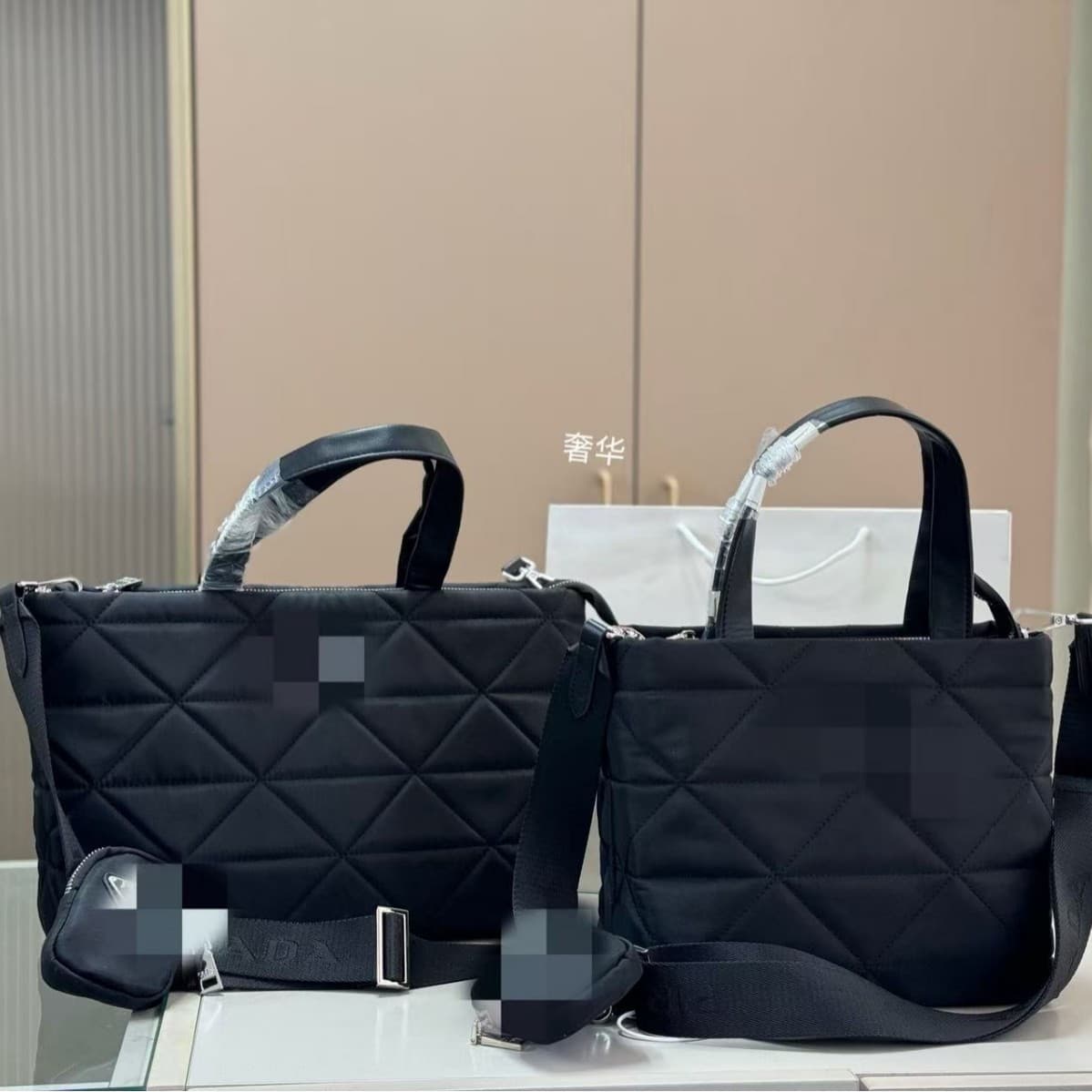 Prada Unisex New Nylon Diamond Quilted Tote Bag Shoulder Crossbody Bag Fashion Commuter Laptop Bag