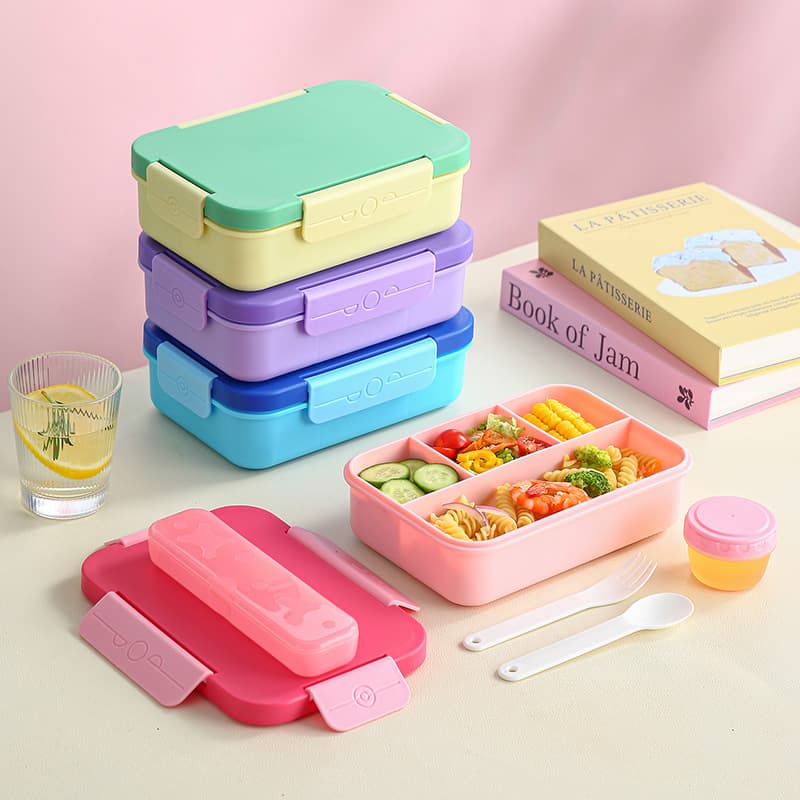 Cross-border 4-compartment lunch box set with sauce container and cutlery box 8024 4 independent sealed bento boxes 1350ML