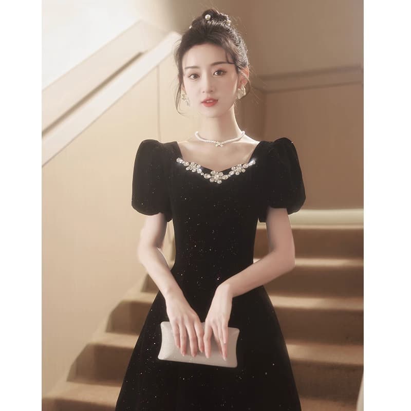 Black Evening Dress for Women Banquet Elegant Luxury Niche French Hepburn Style Student Art Exam Adult Ceremony Evening Gown