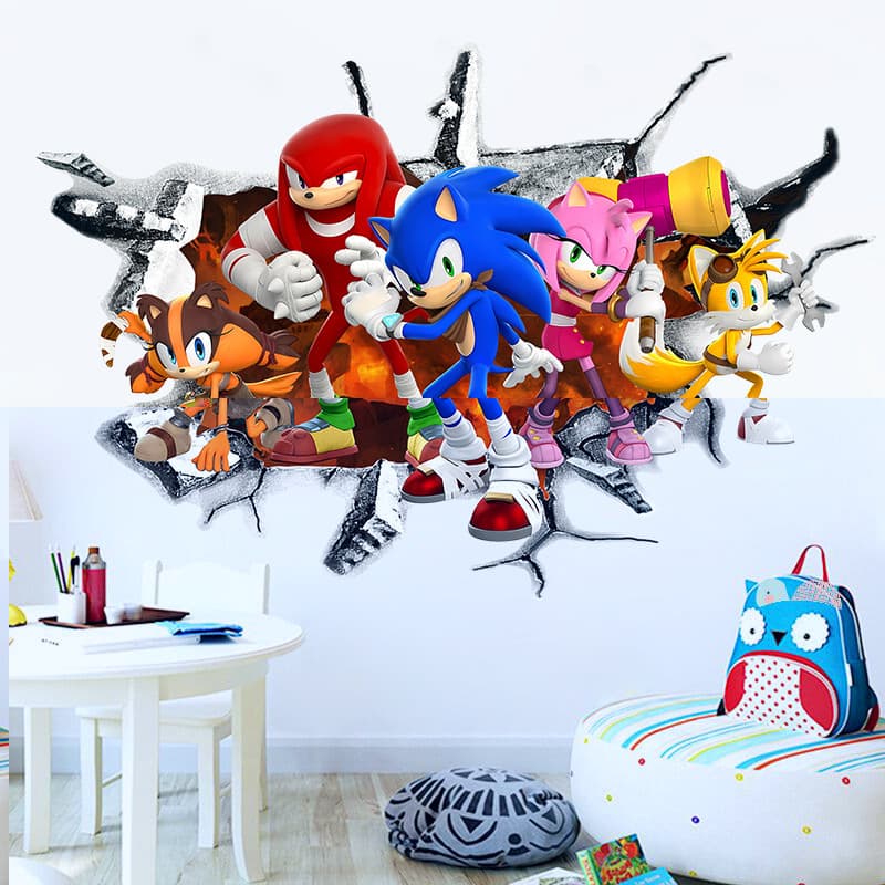 Cartoon anime 3D Sonic wall stickers children's bedroom wall art graffiti stickers decorative self-adhesive paper wall stickers