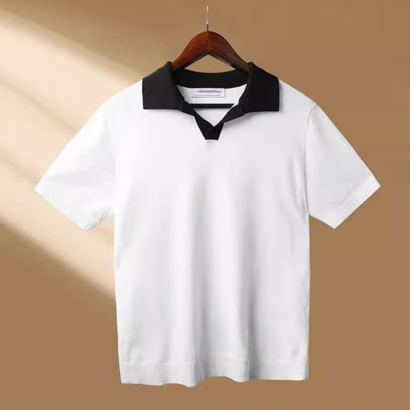Summer Thin Knit Short-Sleeve Men's Fashion Turn-Down Collar T-Shirt 2024 New Men's Ice Silk Sweater