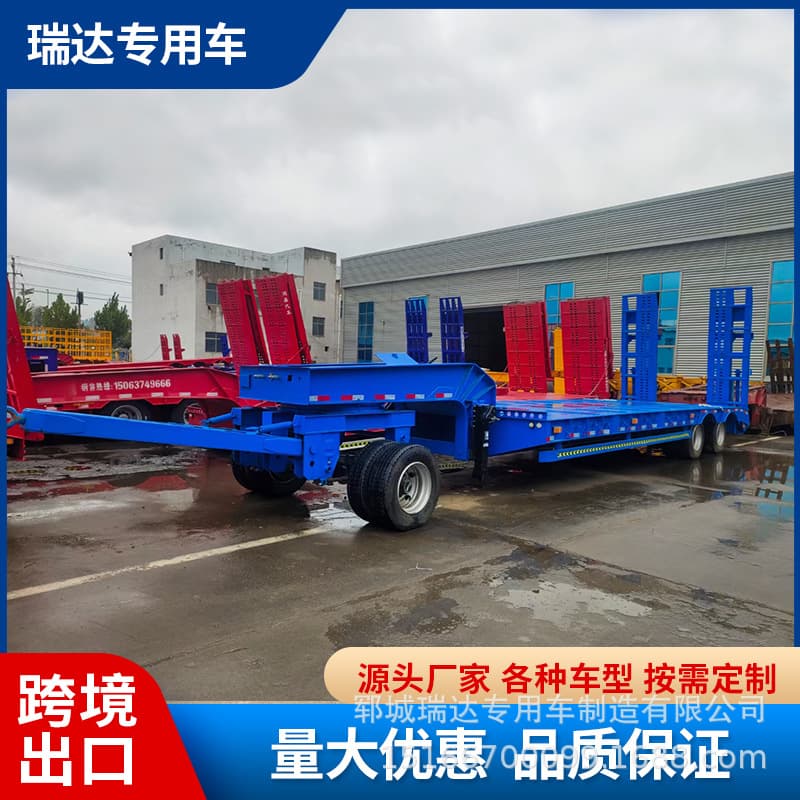Cross-border low-bed semi-trailer export folding double-section hydraulic ramp three-axle 13-meter low-bed semi-trailer