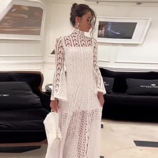 2026 Cross-border European & American Amazon Spring New High Neck Embroidery Lace Hollow Out Backless Elegant Dress