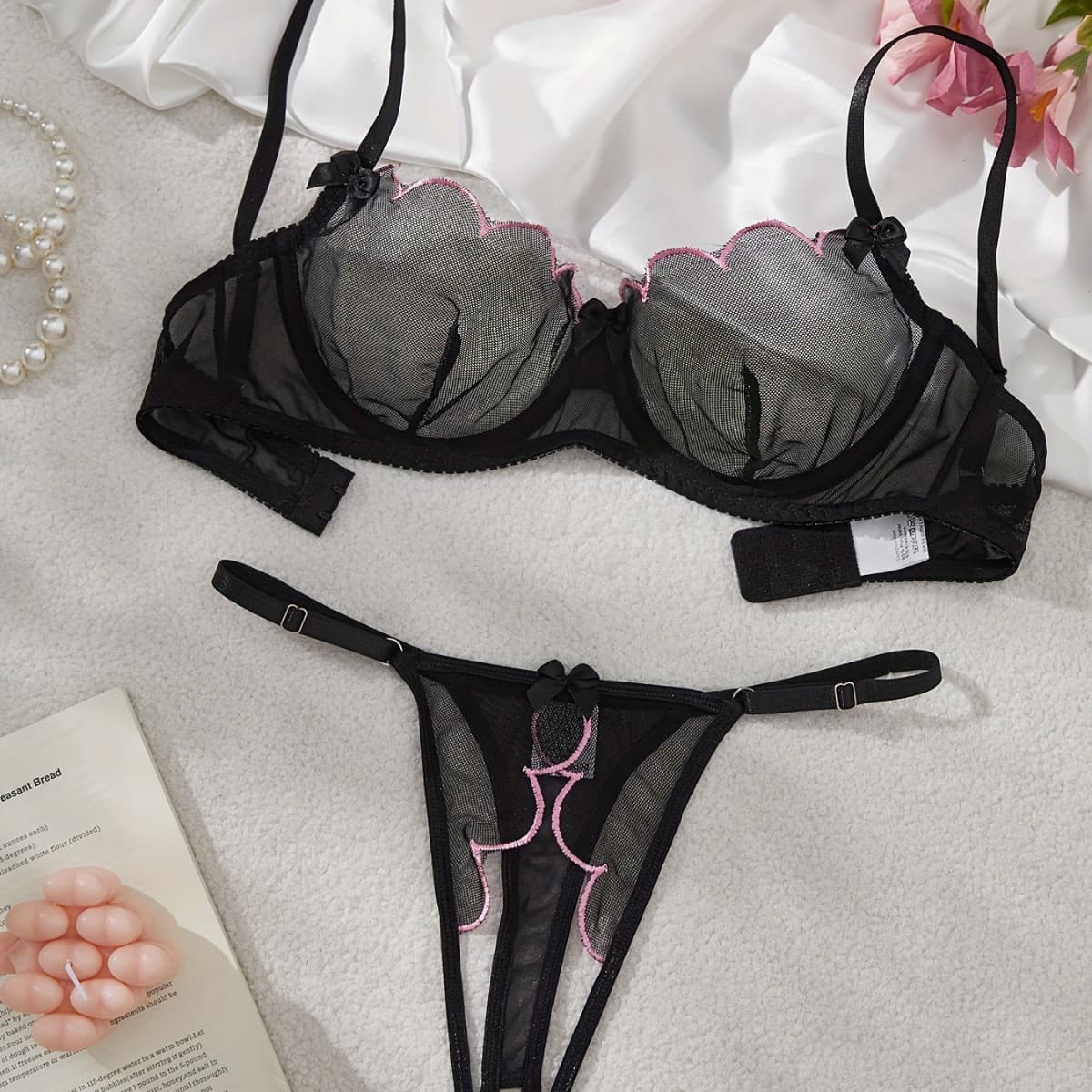 Ultra-Thin Comfortable Women's Underwear Set European and American Style Mesh See-through Design Steel Ring Bra Open Crotch