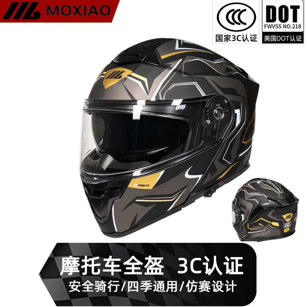 Motorcycle Helmet 3C/DOT Motorcycle Helmet with Dual Lenses, Large Rear Wing, Bluetooth Headset, Full-Face Helmet, Comfortable and Safe Helmet