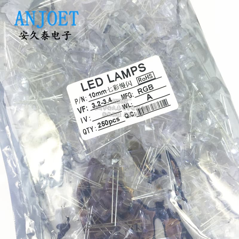 10mm/F10 RGB Fast Flash LED Diode, Multi-Color Self-Flashing Red Green Blue Light Bead, Clear Round