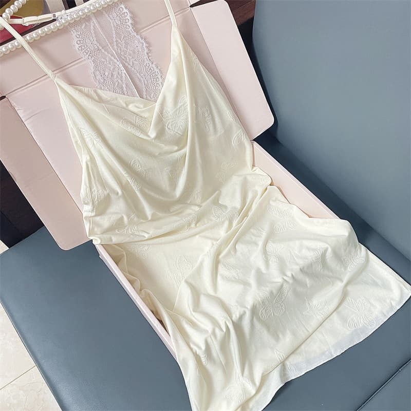 Women's Nightgown with Built-in Pads, Summer Thin 6535 Cotton Camisole Sleep Dress, Korean Style Sweet Fresh Student Homewear