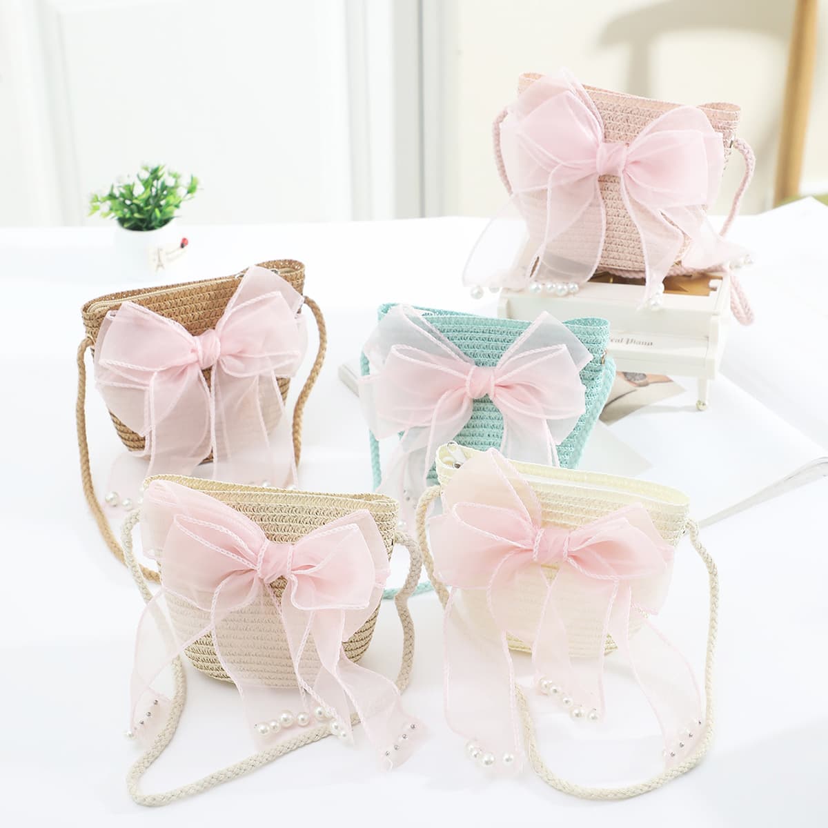 New cross-border children's bags, spring/summer style, handmade straw crossbody bags, travel mini coin purses