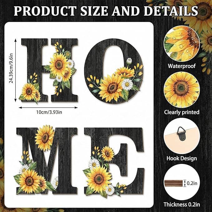 Cross-Best Selling Wooden HOME Sunflower Sign, Home Harvest Festival Decoration, Spring Wall Hanging Door Plate