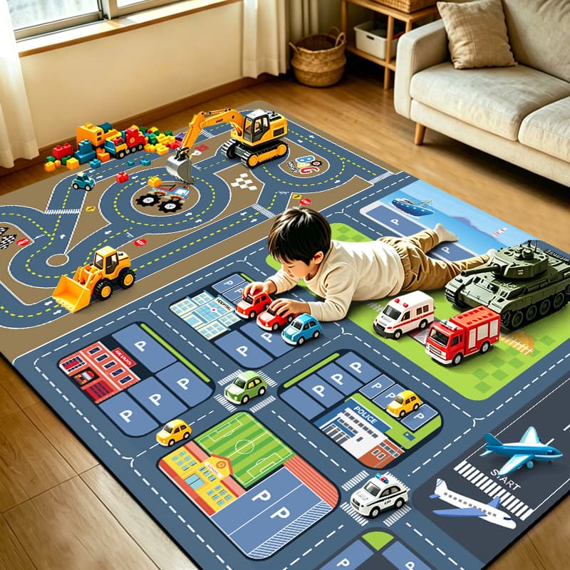 Cross-border Children's Carpet Parking Lot Crawling Mat Game Traffic Road Mat Early Education Diatom Mud Anti-Slip Living Room Foot Mat