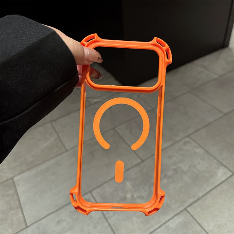 Suitable for iPhone17 magnetic phone case, Apple 16 transparent acrylic 15promax four-corner anti-fall protective cover