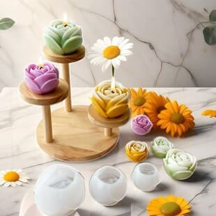 Valentine's Day Flower Scented Candle Silicone Mold DIY Rose Floral Ornament Cake Baking Decoration Mold