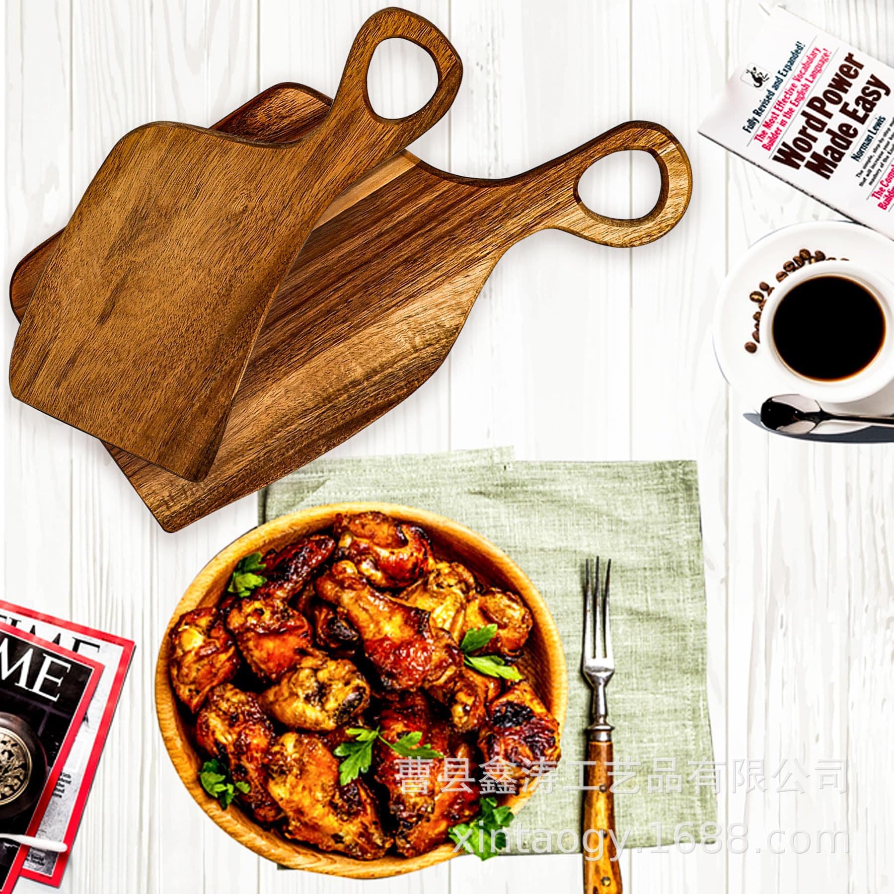 Solid Wood Couple Tray with Handle Kitchen Cutting Board Chopping Board Baby Food Fruit Board Wooden Steak Bread Board