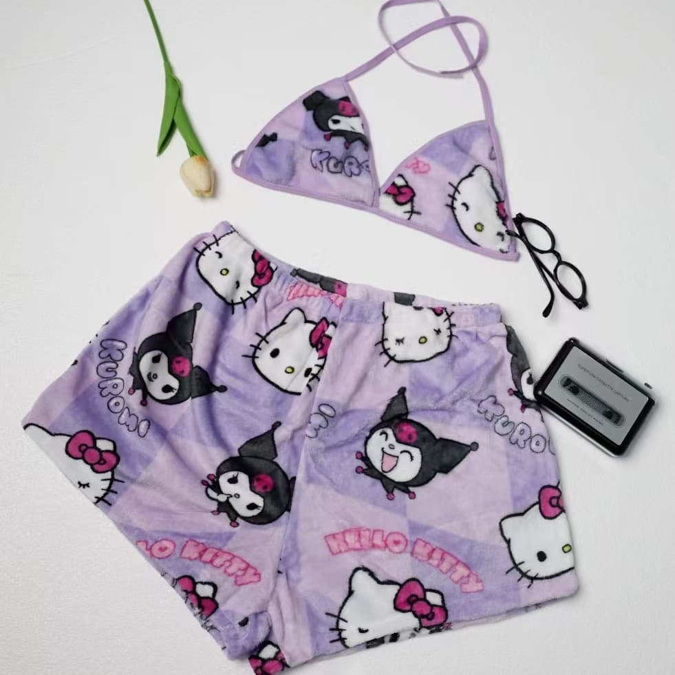 Women's Pajama Set Cartoon Casual Sleepwear Adjustable Strap Sexy Plush Lingerie Summer