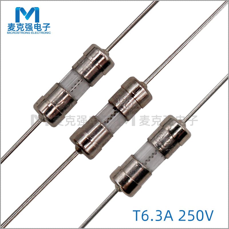 Double Cap Glass Fuse 3.6*10mm Slow Blow T6.3A/250V with Lead Glass Tube 3*10 with Wire