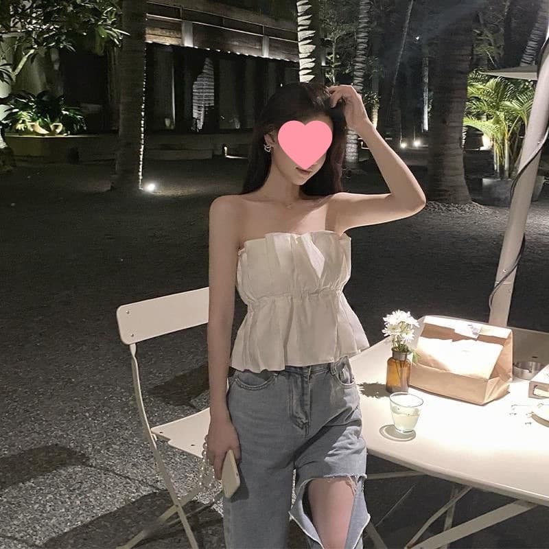 Black Short Women's Camisole Vest Summer Outerwear with Lace Design Inner Match Top Strapless Tube Crop Top Polyester Fiber