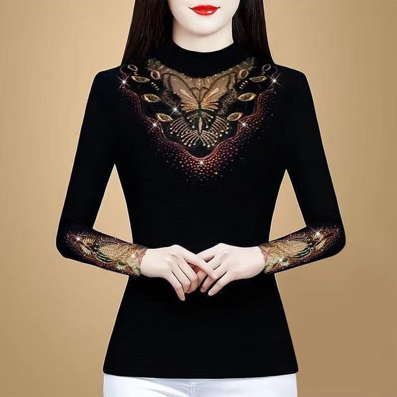 Lace Undershirt Women New Autumn/Winter Versatile High-End Top Fashionable Inner Layer Print Fashion Thickened Small Shirt