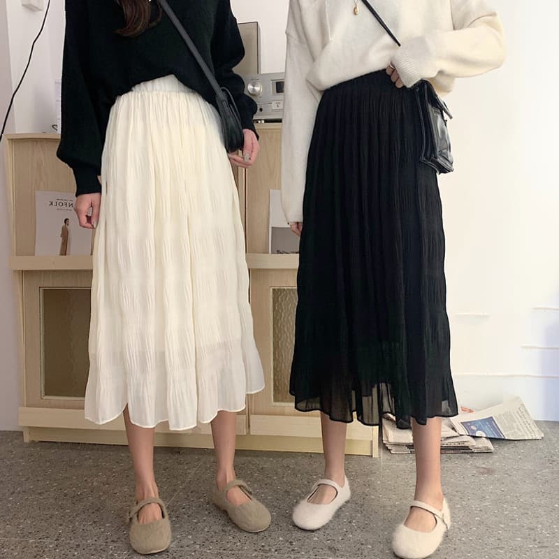 2025 Maternity Pleated Chiffon Skirt with Belly Support, Four-Season Wearable New Style, Pairs with Sweaters, A-Line Midi Skirt