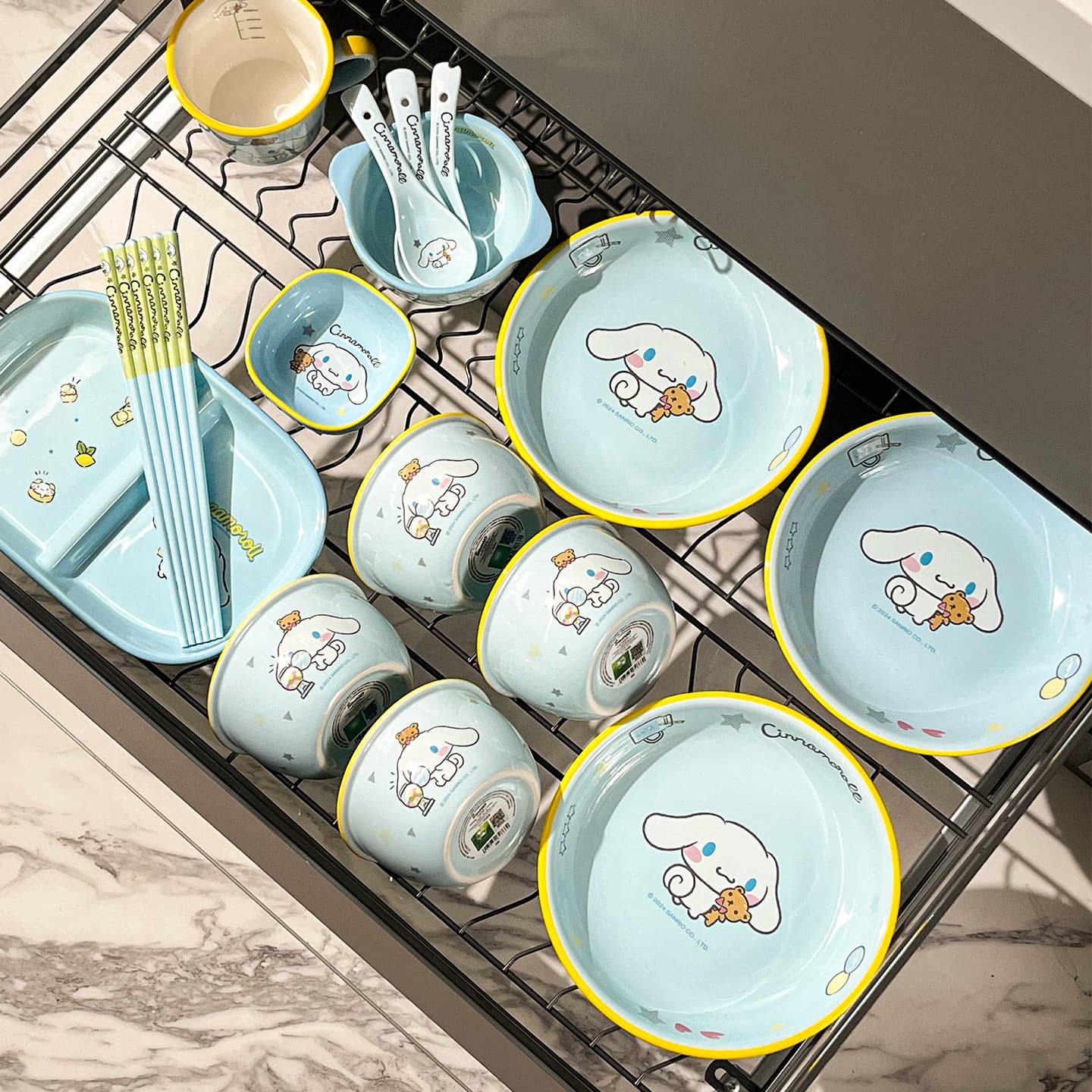Sanrio Cinnamoroll Ceramic Tableware Set - Home Cartoon Ceramic Bowls, Plates, Dishes, Chopsticks, Spoons - High Appearance, Freely Combinable