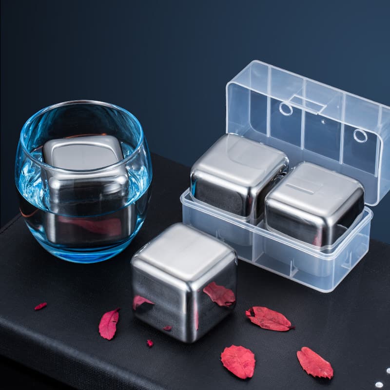 304 Stainless Steel Ice Cubes, 52MM Large Square Red Wine Pellets, Whiskey Metal Freeze Stones