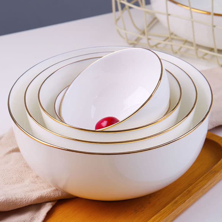 Gold Rim Commercial Hot Pot Restaurant Seasoning Bowl, Dip Bowl, Rice Bowl, Porridge Bowl, Home Use Noodle Bowl, Large Soup Bowl, Straight Rim Bowl