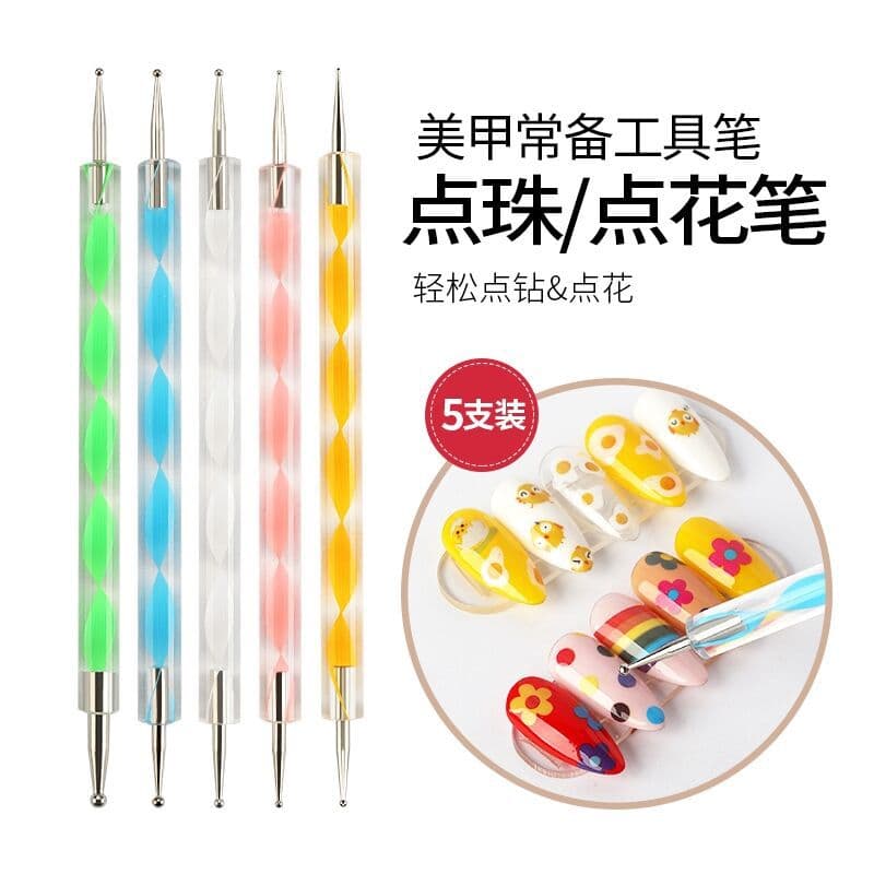 Manufacturer supply manicure dotting pen double-headed nail dotting pen 5-piece set acrylic spiral rod dotting needle
