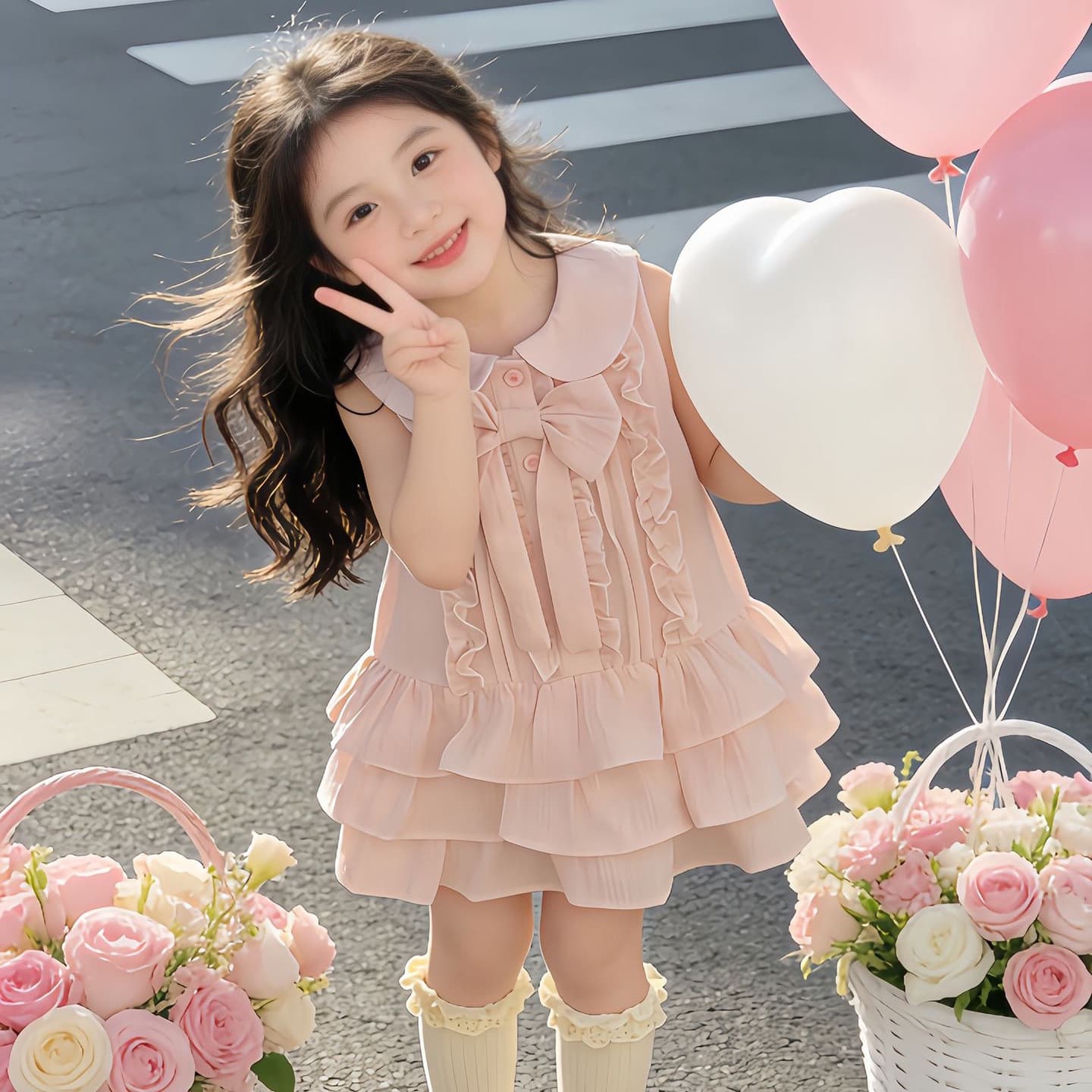 Girls Sweet Style Bow Vest Dress 2026 Summer New Korean Princess Dress Pink Versatile Dress