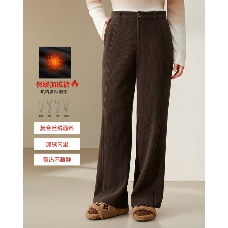 Xianlixiu Plus Size Women's Fashionable Personalized Vertical Stripes Drape Slimming Warm Fleece-Lined Pants for Curvy Women, 2024 Winter New Arrival