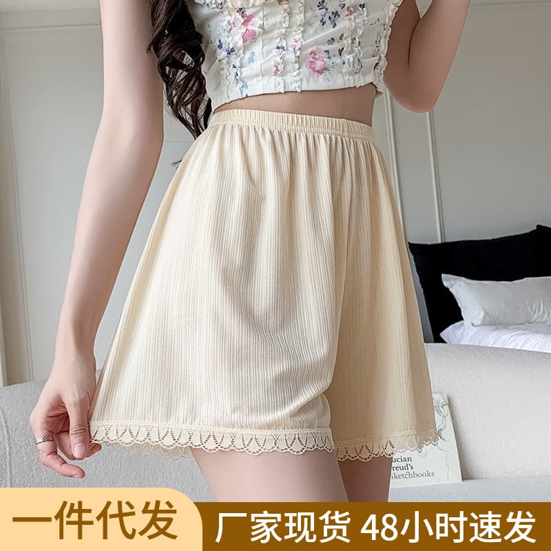 Loose ice silk safety pants for women, large size, anti-exposure, thin leggings, lace high-waist safety shorts for women, can be worn outside