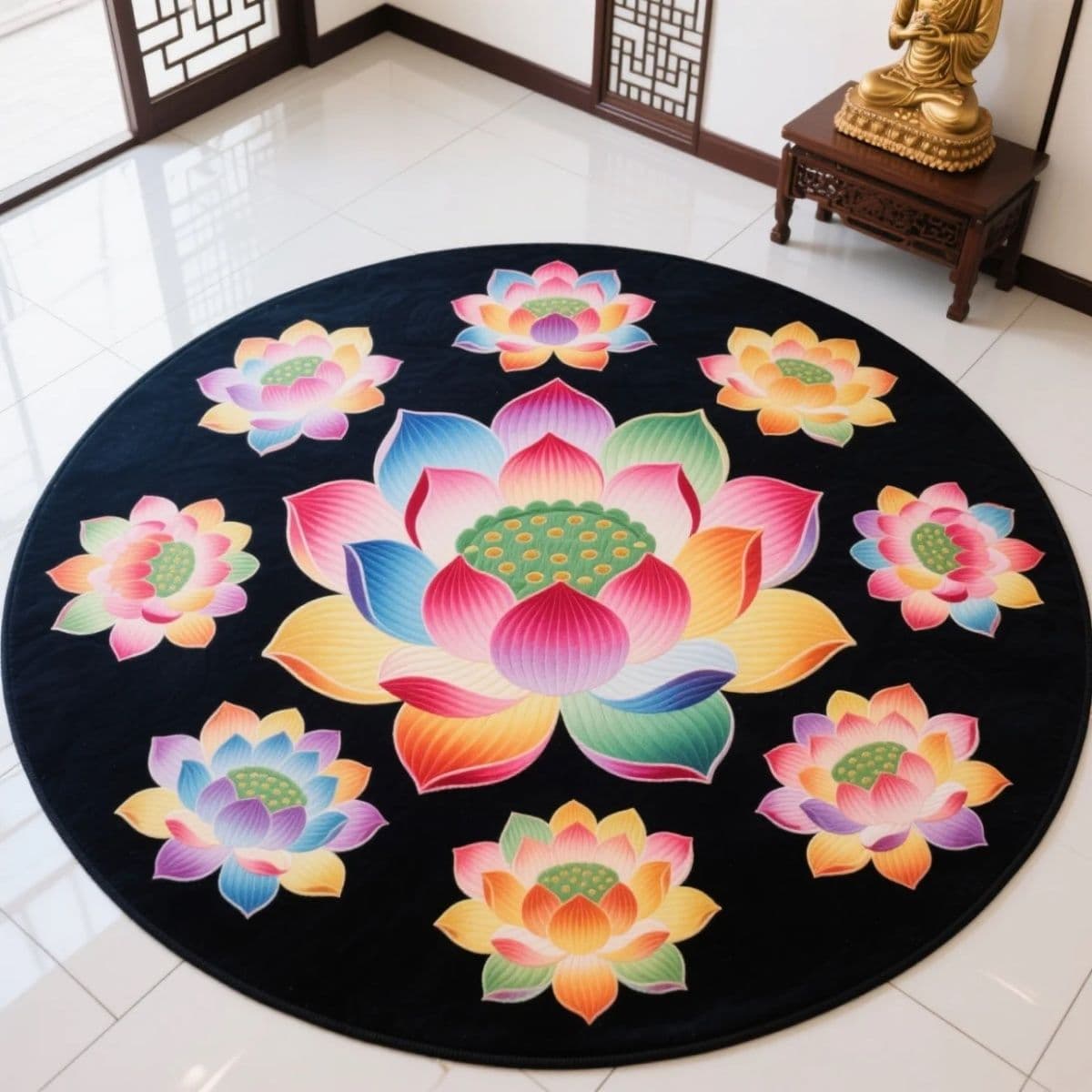 Chinese nine lotus meditation floor mats for household use in Buddhist temples and ancestral halls, non-slip foot mats, temple hall lotus carpets