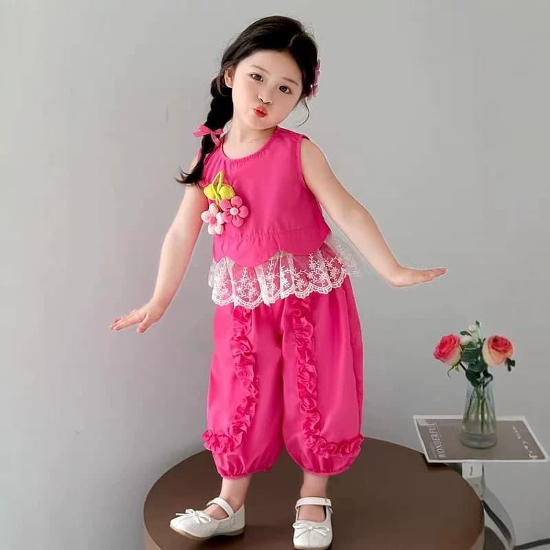 Girls Summer Set 2026 New Fashionable Kids Clothing Baby Girl Floral Pants Two-Piece Set