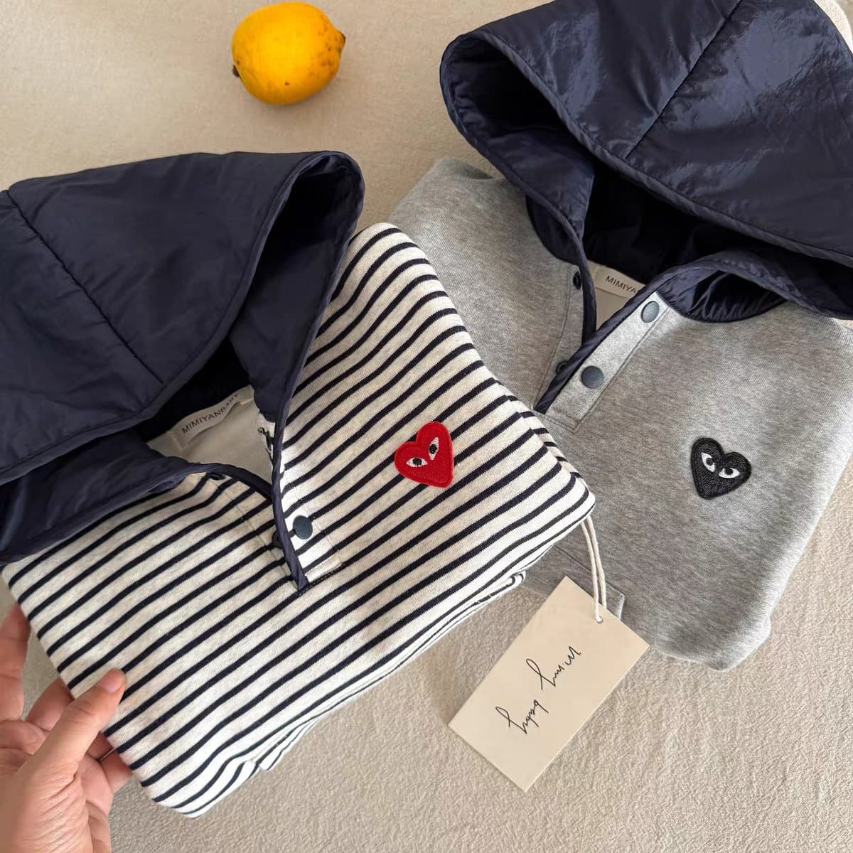 Handsome children's hooded sweatshirt winter boys' trendy brand love thickened tops baby children's striped jacket trendy cross-border