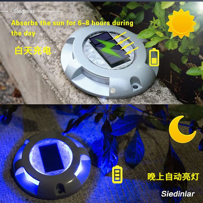 Solar Path Light Round Waterproof Cast Aluminum Road Stud for Outdoor Garden Walkway, Step, and Deck Lighting