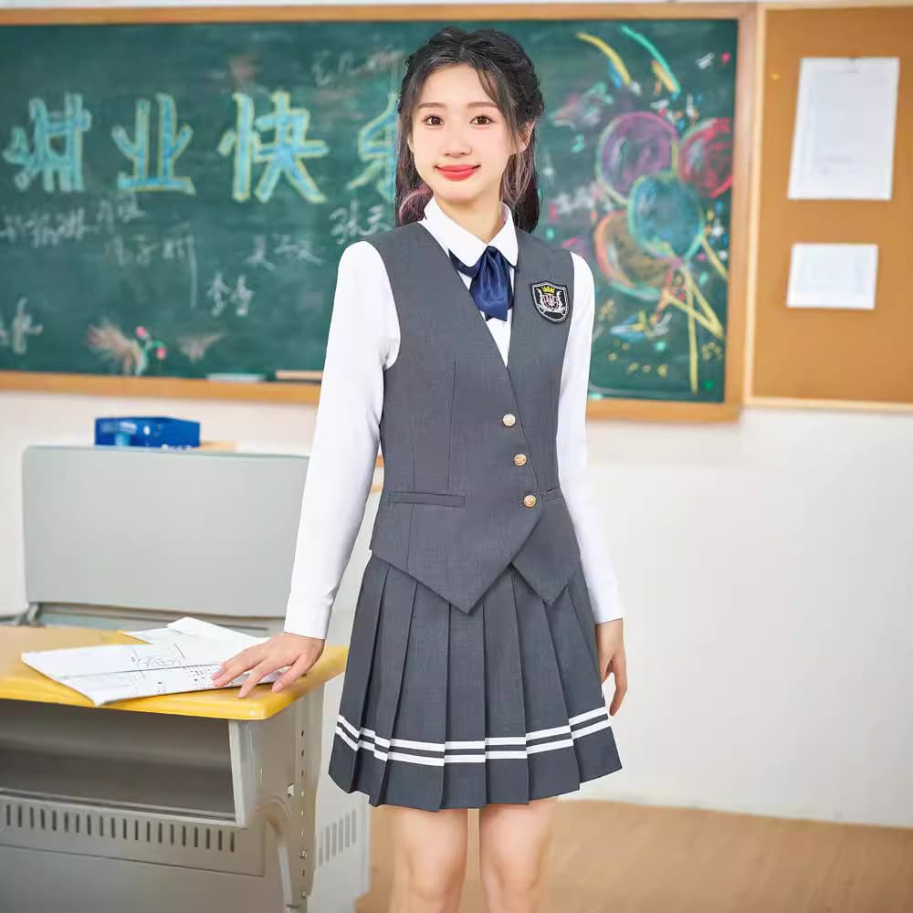 Women's Autumn New Style College Style Vest Set, Petite Fashionable Professional JK Uniform Shirt Pleated Skirt Three-Piece Set