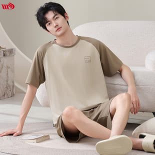 Mulong Shijia Men's Pajamas Summer Modal Cotton Short Sleeve Shorts Thin Cool Feeling Sport Casual Set