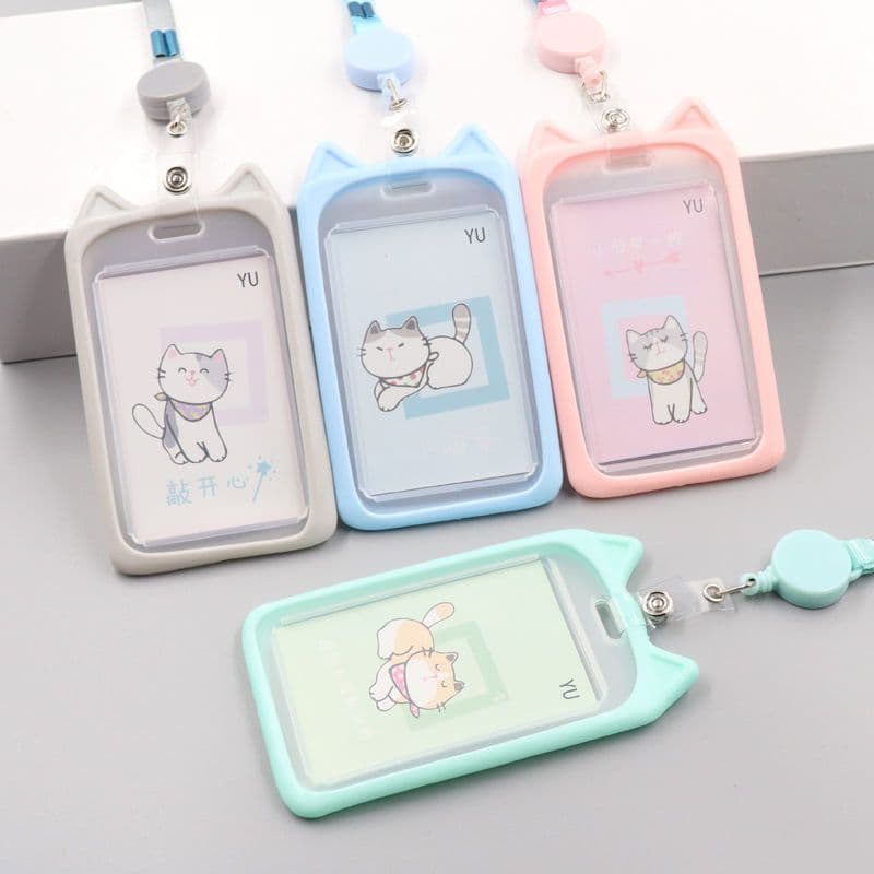 Creative Kitten Student Campus Card Holder Expandable Bus Card Holder Lanyard Meal Access Control ID