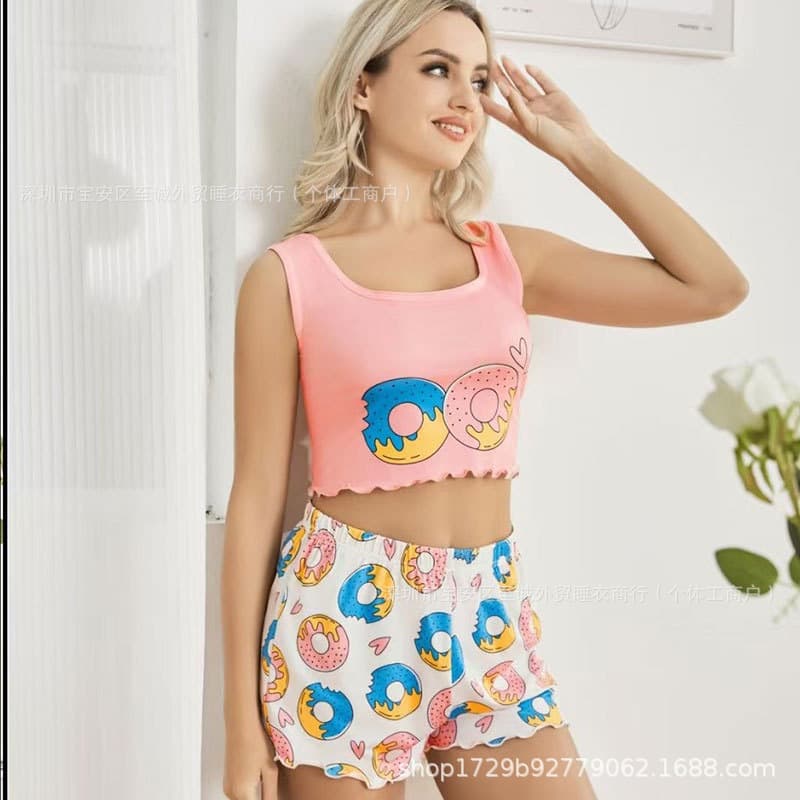 Women's Summer Sleepwear Set: Vest and Shorts Pajamas for Amazon EU/US Market, Sweet and Sexy